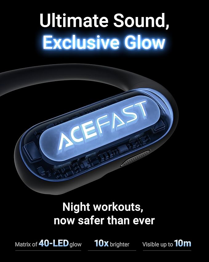 ACEFAST AceFit Pro Open-Ear Headphones Night Safety Mode for Sports Powerful Bass 7.6g Ultra-Comfort Bluetooth 5.4 30H Playtime with Digital Display IP54 Sports Earbuds for Running &amp Workout