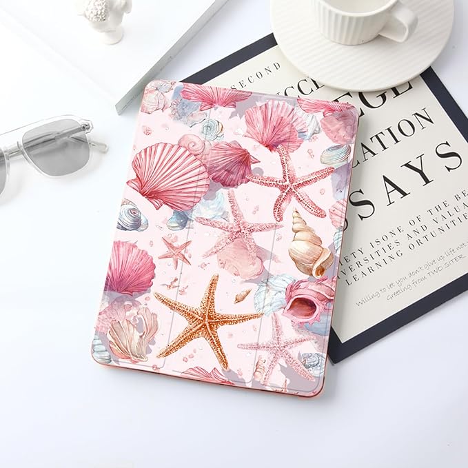 JOYLAND Pink Conch Shell Case for iPad 10th Generation Case 10.9 inch/iPad (A16) 11th Generation 11 Inch 2025 with Pencil Holder-Trifold Stand Protective Cover with Soft TPU BackPink
