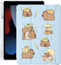 Cute Kawaii Capybara for iPad Pro 11 Inch Case (M5/M4) 2025/2024 with Pencil Holder Auto Sleep/Wake Blue Leather Soft TPU Back Cover