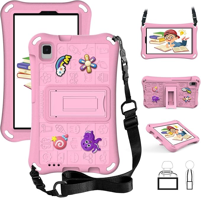 Kids Case for Samsung Galaxy A11(SM-X130/X135) 2025 Tablet 8.7/ Tab A9 8.7 (SM-X110 X115)/Tab A7 Lite 8.7 2021 (SM-T227/T225/T220)/Tab A 8 2019 T290 T295 Shoulder Strap Bumper Pink