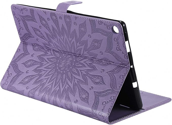 Folio Case for Fire HD 10 (9th/7th/5th Generation 2019/2017/2015 Release) Techcircle Sunflower Embossed Stand Protective Cover with Card/Cash Holder for Amazon Fire HD 10.1 Inch Tablet Purple