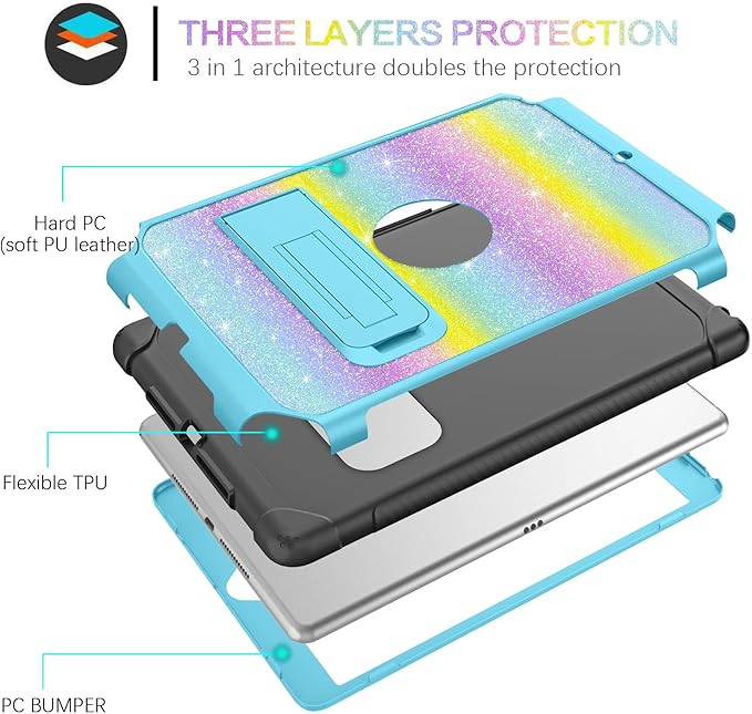 BENTOBEN for iPad 9th Generation Case iPad 8th Generation Case iPad 7th Generation Case iPad 10.2 2021/2020/2019 Case Glitter Sparkly 3 Layers Shockproof Kickstand Protective Tablet Cover Rainbow
