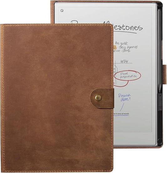 CoBak Genuine Leather Case for Remarkable Paper Pro Color Tablet 11.8 2024 Released- Smart Auto Sleep/Wake Folio Lightweight Protective Cover with Built-in Pen Holder and Nibs Holder