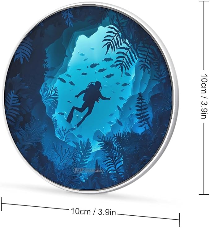 Diver Diving in The Deep Sea Fast Portable Charger 10W Funny Graphic Phone Charging Pad with USB Cable