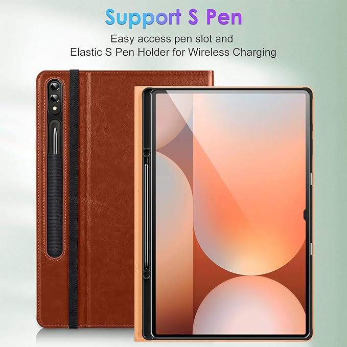 DTTO for Samsung Galaxy Tab S10 Ultra / S9 Ultra / S8 Ultra Case 2024/2023/2022 Premium Leather Business Folio Stand Cover with S Pen Holder for 14.6 Inch Tablet Auto Wake/Sleep Brown