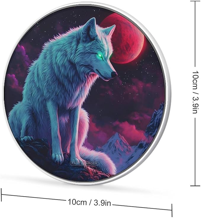 Wolf Full Moon Wireless Charger Anti-Slip Wireless Charging Pad Slim Charger Mat for Men Women