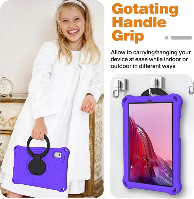 Compatible with Lenovo Tab M9 9.0 inch (TB-310FU) 2023 Case Tablet for Kids Light Weight EVA Rugged Shockproof Full Cover 360 Rotating Handle Stand Case (Purple)