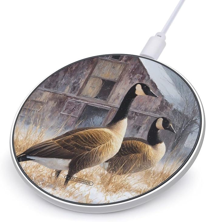 Geese Winter Barn Snowy Scene Phone Charger Magnetic Charging Pad Anti-Slip with USB Cable