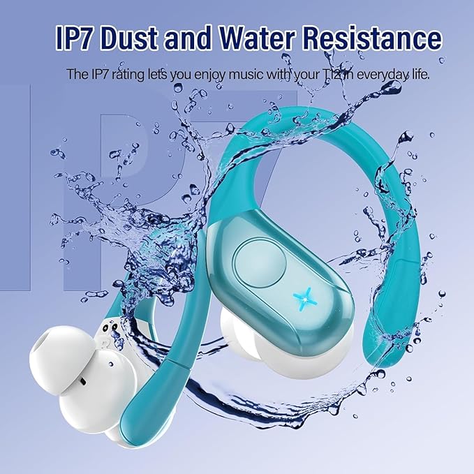 Wireless Earbuds Bluetooth 5.4 Headphones 75H Stereo Deep Bass Sports Over Ear Buds with Earhooks LED Display Bluetooth Earbuds with 4 ENC Mic IP7 Waterproof Earphone for Running Blue
