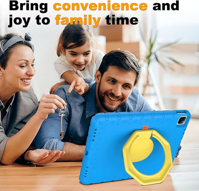 for iPad Pro 12.9 Case 6th/5th/4th/3rd Generation with 360° Rotating Stand &amp Pencil Holder Heavy Duty Cute Cover for iPad Pro 12.9 inch 2022/2021/2020/2018 Blue