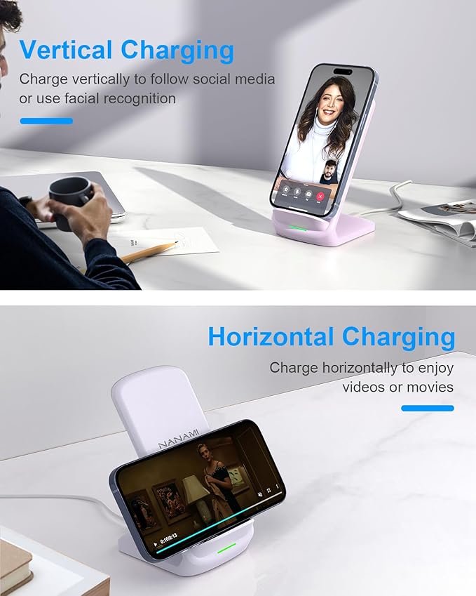 NANAMI Fast Wireless Charger 10W Max Wireless Charging Stand with PD20W Adapter Charger Compatible for iPhone 17/17 Air/17 Pro/17 Pro Max/16/15/14/13/12Samsung Galaxy S26/S25/S24/S23/S22/S21/Note 20