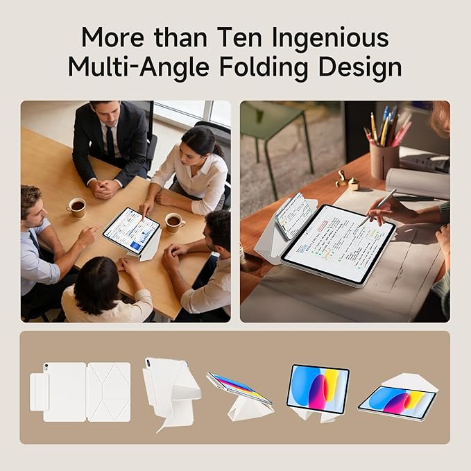 kenke Magnetic Case for iPad 11 Inch A16 2025/10th Generation 10.9 Inch 2022 with Detachable Clasp Slim Strong Magnetic Multi-fold Stand Cover with Pencil Holder Auto Wake/Sleep Cream White