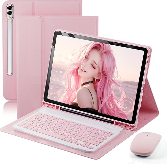 Keyboard Case for Samsung Galaxy Tab S11 Ultra / S10 Ultra / S9 Ultra / S8 Ultra 14.6 inch Cover - Detachable Magnetic Keyboard with S Pen Holder with Mouse - Pink