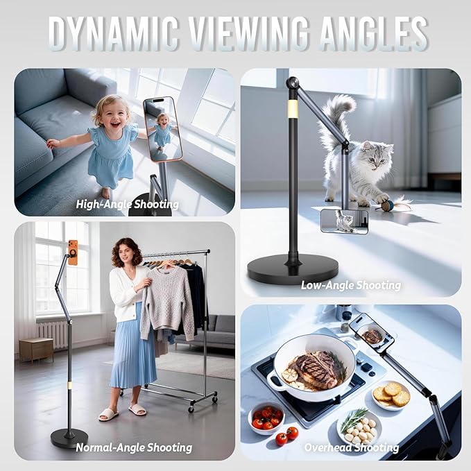 Magnetic Phone Floor Stand Aluminum iPhone Overhead Stand with Adjustable Arm &amp Remote for Multi-Angle Creative Shooting Stable Stand for iPhone/Android