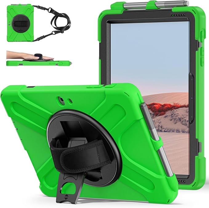 ZenRich Rugged Case for Surface Go 4 (2023)/Surface Go 3 (2021)/ Surface Go 2 (2020) Surface Go (2018) with Pen Holder Heavy Duty Shockproof Case with Stand Hand Strap and Shoulder Belt-Green