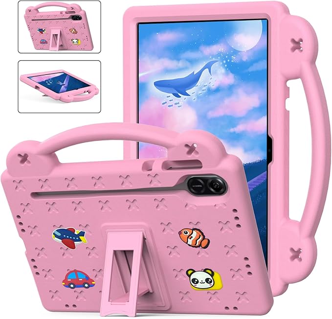Compatible with Honor Pad X8a 2024/Pad X9 11 inch 2024/Infinix Xpad 11 inch X1101 2024 Tablet Case Kids Shockproof Protective Case with Shoulder Strap &amp Stand Handle Pink