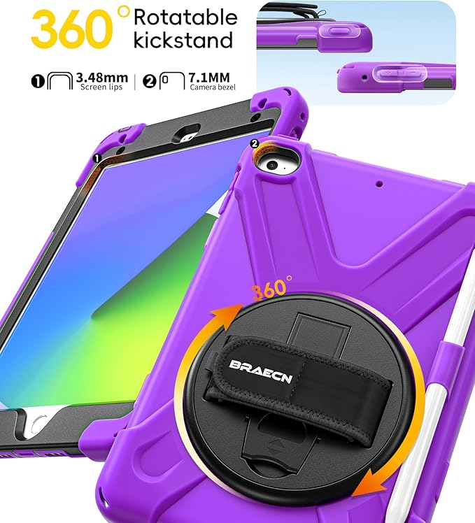 BRAECN iPad mini 5 CaseiPad mini 4 Case Heavy Duty Shockproof Protective Rugged Case with Pencil HolderHand StrapKickstand Shoulder Strap for iPad mini 5th/4th Generation 7.9 Inch for Kids