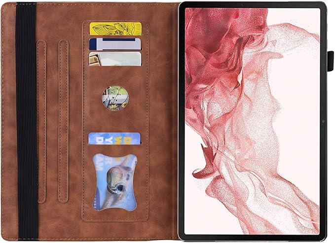 for Samsung Galaxy Tab S10 FE+ / S10 FE Plus 13.1 Inch X620 / X626B Tablet PC Case Bracket Type Adjustable Fixing Strap Card Slot Tablet Cases(Brown)
