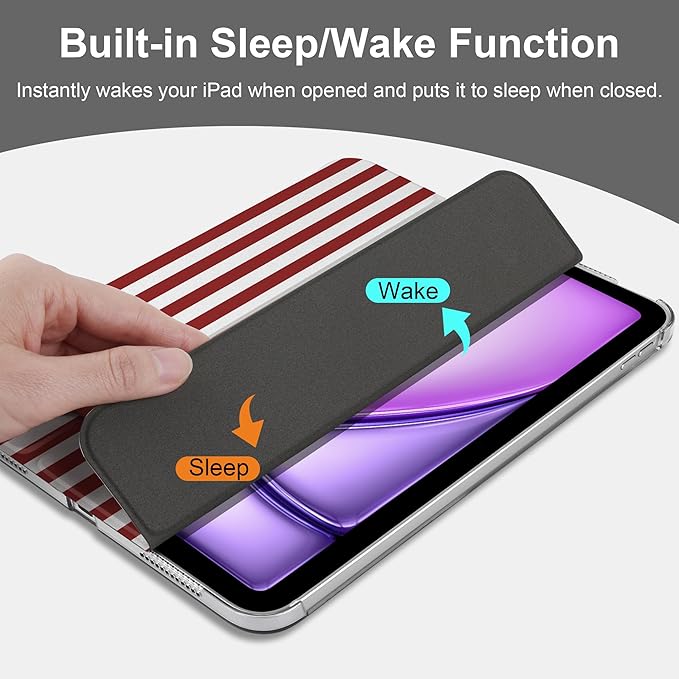 MEEgoodo for M4/M3/M2 iPad Air 11 inch Case 2026 2025 2024Case for iPad Air 5th/4th Generation 10.9 inch 2022 2020 Tablet Cover with Silk Texture &amp PC Clear Back Cover Red Stripes