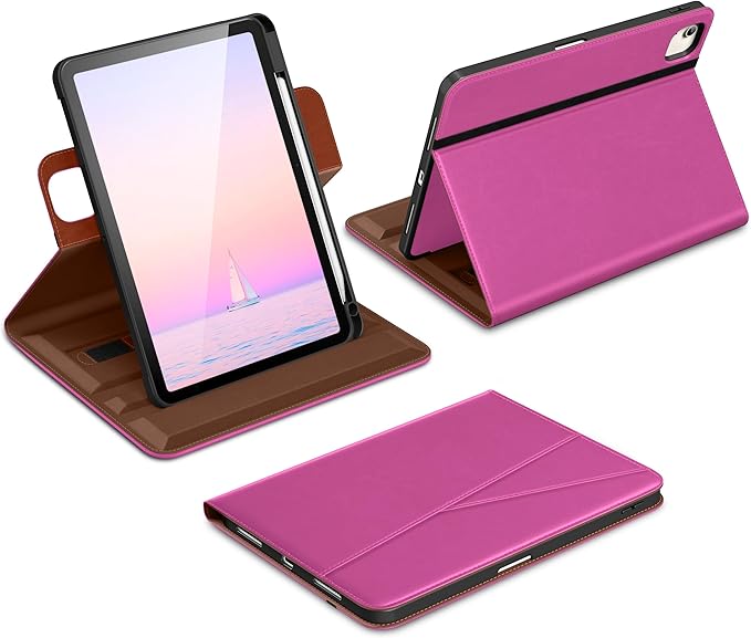 DTTO for iPad Air 11 inch Case M4 / M3 / M2 (2026/2025/2024) iPad Air 5th / 4th Gen (2022/2020) 360 Degree Rotating Premium Leather Folio Stand Cover with Pencil Holder Rose Red