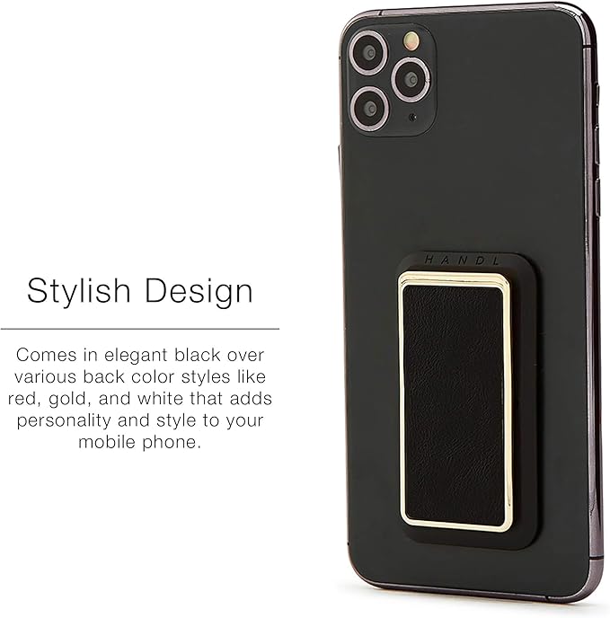 HANDL New York Black and Gold Professional Leather Collection HANDLstick Grip and Stand for Smartphone