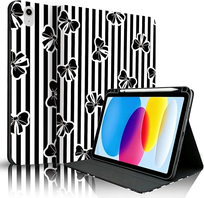 Black White Striped-Black Little Bows