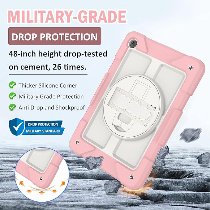 BMOUO for Samsung Galaxy Tab A9+/A9 Plus Case 11 2023 (SM-X210/X216/X218) Shockproof Galaxy Tab A9 Plus Case with Rotating Stand and Hand/Shoulder Strap Pink