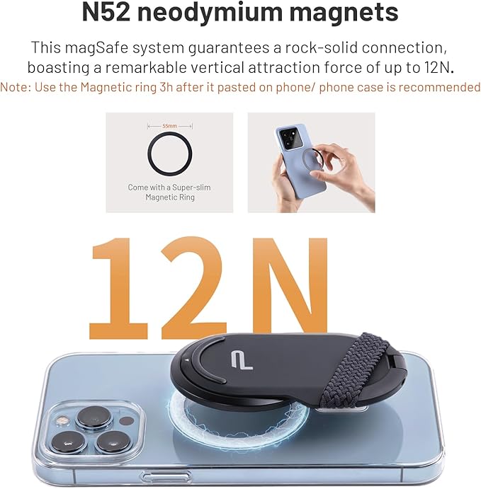 PGYTECH MagFlex Phone Stand N52 Aluminum Alloy Magsafe Phone Photography Grip Fit for iPhone 17/16/15/14 Series with Magnetic Ring for Android