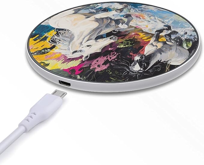 Running Horses Artistic Fantasy River Phone Charger Magnetic Charging Pad Anti-Slip with USB Cable