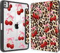 May Chen Case for iPad Pro 11-Inch M5/M4 2025/2024 (6th/5th Generation) [Penceil Holder] Trifold Stand Auto Wake/Sleep Clear TPU Protection Back Cover Cherry &amp Cheetah