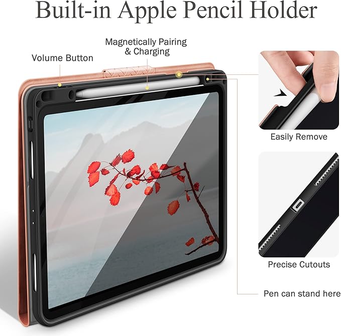 auaua Case for iPad Pro 12.9 6th/5th/4th/3rd Generation 2022/2021/2020/2018 Slim Durable Leather Stand Cover with Pencil Holder Auto Sleep/Wake (Pink)
