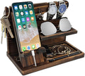 Nightstand Organizer with Phone Docking Station and Desk Organizer - Brown Wooden Gift for Men and Dad