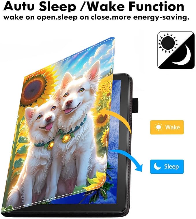 Case for Amazon Fire HD 10/HD 10 Plus Tablet 10.1 (13th/11th Generation 2023/2021 Release) Slim PU Leather Cover with Card Slot &amp Auto Wake/Sleep Dog and Sunflower