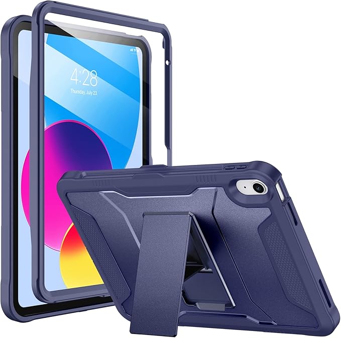 Soke Case for iPad (A16) 11th Generation 11-inch 2025 iPad 10th Generation 10.9-inch 2022 with Built-in Screen Protector and Kickstand Rugged Full Body Protective Cover - Dark Blue