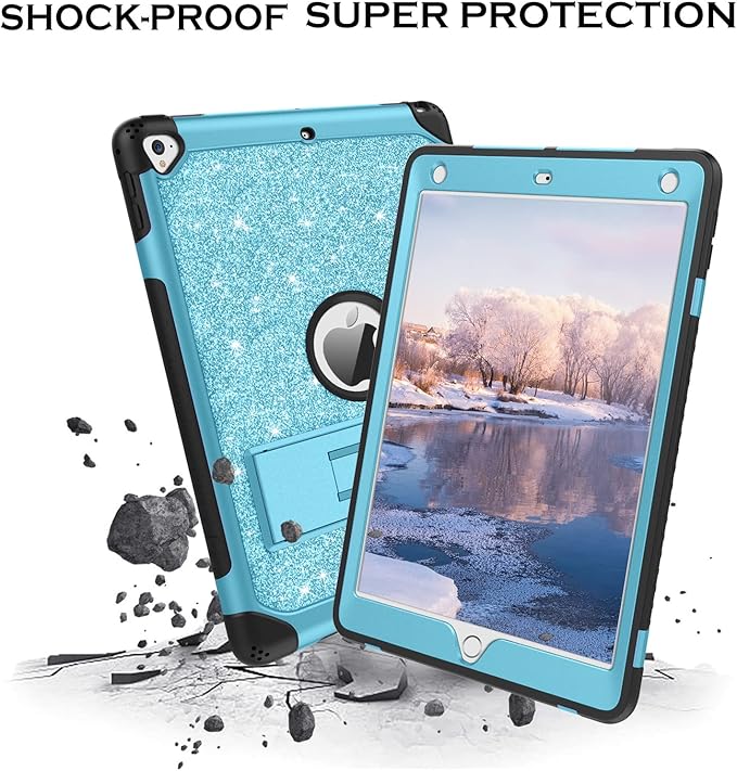 YINLAI Case for iPad 9.7 InchiPad 6th 5th Generation CaseiPad air 2 Case with Kickstand Holder Glitter Bling Kid Girl Women Shockproof Protective Cover for iPad 6th 5th Gen/iPad Air 2rd Gen Blue
