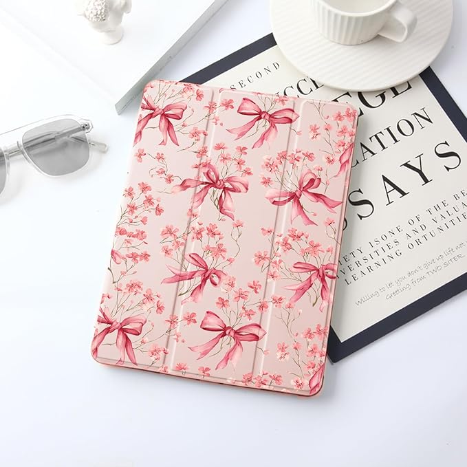 JOYLAND Pink Bow for iPad 10th Generation Case 10.9 inch/iPad (A16) 11th Generation 11 Inch 2025 with Pencil Holder-Trifold Stand Protective Cover with Soft TPU BackPink