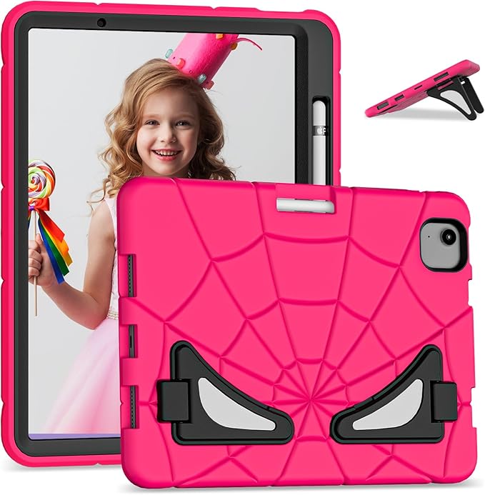 Compatible with Apple iPad Air 11(2024) 11 inch Tablet CaseLightweight Shockproof Rugged Protective Cover with Kickstand for Kids Children Boys Babies Strawberry Black