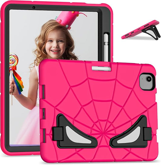 Compatible with Apple iPad Air 11(2024) 11 inch Tablet CaseLightweight Shockproof Rugged Protective Cover with Kickstand for Kids Children Boys Babies Strawberry Black