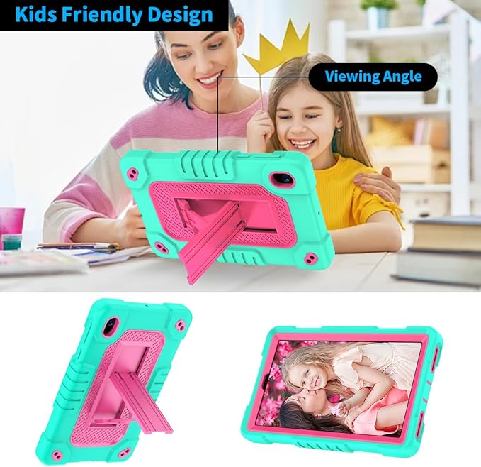 Shockproof Case for Walmart Onn 7 inch Tablet Case (2024 Model 100135924) Rugged Kids Friendly Case with Screen Protector Shoulder Strap Kickstand for Onn 7 4th Gen 2024 Model (GreenPink+2Pcs)