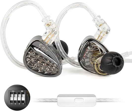 KZ ZA12 in Ear Monitor 2DD+4BA Hybrid Wired Earbuds KZ in Ear Monitor with 4-Level Tuning Switch Gaming EarbudsSilver-Plated IEM Cable for Audiophile (with Microphone Matte Black Tunable Version)