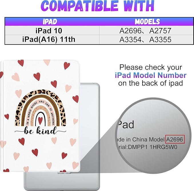for iPad 10th Generation Case 10.9 Inch for iPad 11th(A16) 2025 Girls Cute Kids Women Folio Cover Pencil Holder Boho Rainbow Aesthetic Design Girly Kawaii Teens Tablet Cases for Apple 10/11