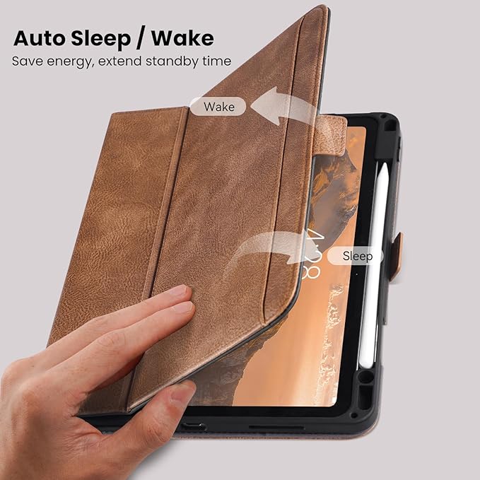 Handmade Case for iPad Pro 13 Inch (M5/M4) 2025/2024 with Pencil Holder PocketMagnetic ClosureAuto Sleep/WakeVegan Leather Folio Protective CoverMulti Angles StandDark Brown