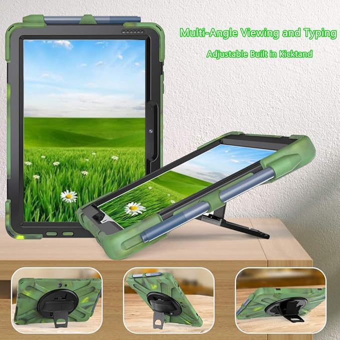 Tablet Case with 360 Rotating Strap and Stand Heavy Duty Protective Full Body Cover Compatible with Microsoft Surface Go 4/3/2/1 Camouflage