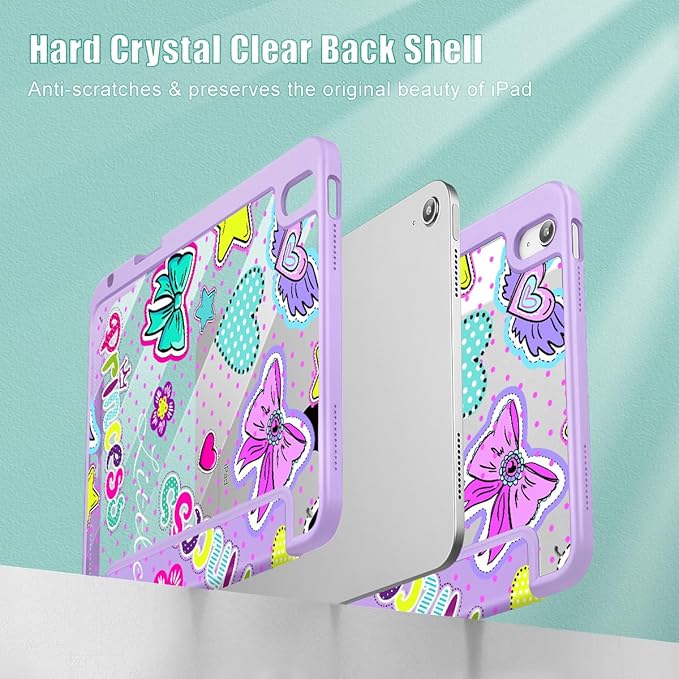 Case for iPad 11 inch A16 2025 Generation 11th / iPad 10.9 inch 2022 10th Gen Buit in Pencil Holder with Shockproof Cover Clear Transparent Back Shell Auto Wake/Sleep Girlis Pink Pattern