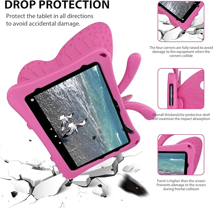 Dteck Fire HD 10 Tablet Case (2021/2023) Cute Butterfly Case for Kids Stand Shockproof Heavy Duty Rose