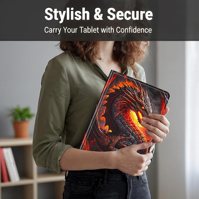 Case for Samsung Galaxy Tab S10 Lite / S10 FE / S9 FE 10.9-Inch Slim PU Leather Multiple-Angles Stand Full-Body Cover with Auto Wake/Sleep for Galaxy Tab 10.9 Fire Dragon