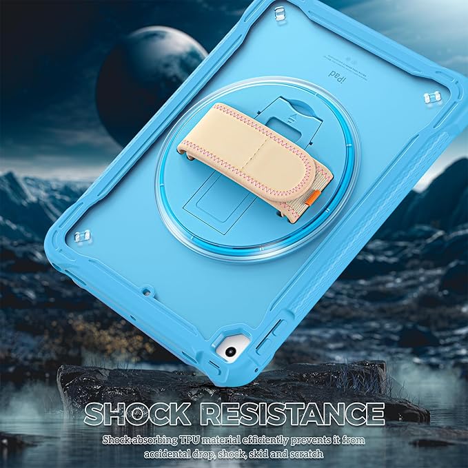 ProCase Rugged Case for iPad 9.7 Inch 5th 6th Gen/iPad Air 2 / iPad Pro 9.7 Case Heavy Duty Shockproof Rugged Cover with Hand Strap 360 Degree Rotatable Kickstand Protective for iPad 9.7 -Blue