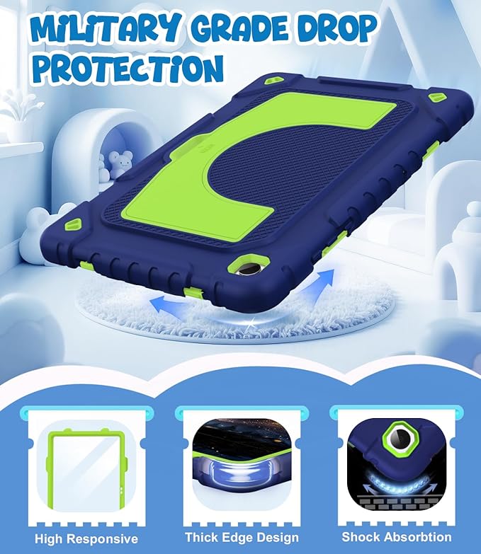 OKP Case for Samsung Galaxy Tab A9+ Plus 11 Inch 2023/ A11 Plus 2025 Shockproof Rugged 11 Galaxy A9+/ A11+ Tablet Cover with Built-in Screen Protector Shoulder Strap Kickstand Navy Blue+Green