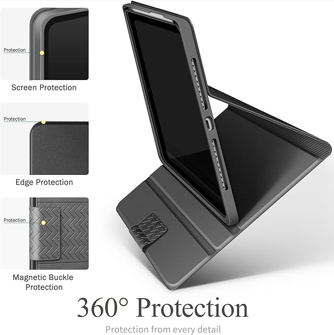 auaua Case for iPad mini 7 (A17 Pro 2024) / iPad mini 6 Case (2021) 8.3 inch with Pencil Holder Multiple Viewing Angles Magnetic Closure Auto Sleep/Wake (Grey)