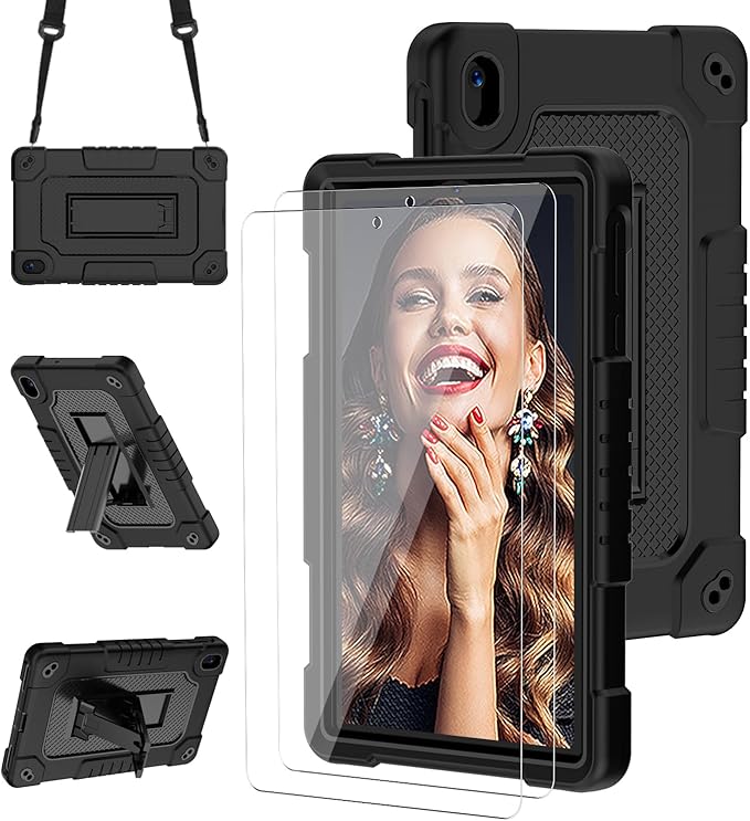 for Walmart Onn 8 inch Gen 4 2024 Model Tablet Case with 2 Pcs Screen ProtectorHeavy Duty Kids Shockproof Stand Shoulder Strap Case for Walmart Onn 8 2024 Model:100135923 (Black)